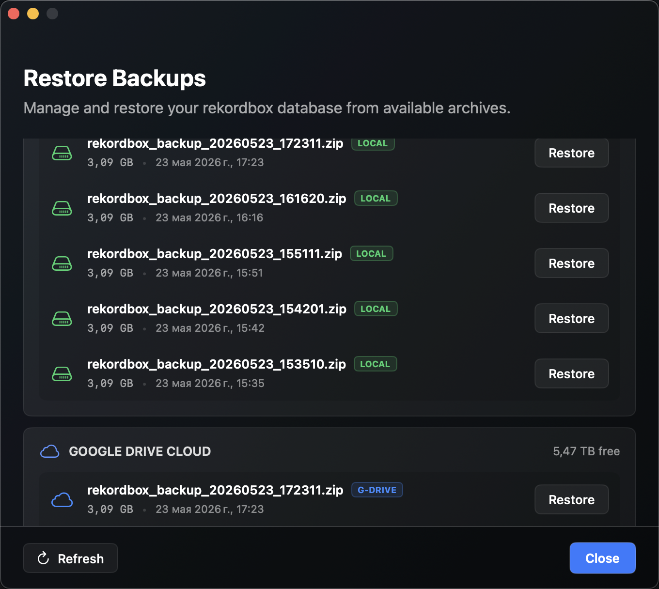 RekordSync Restore Screenshot